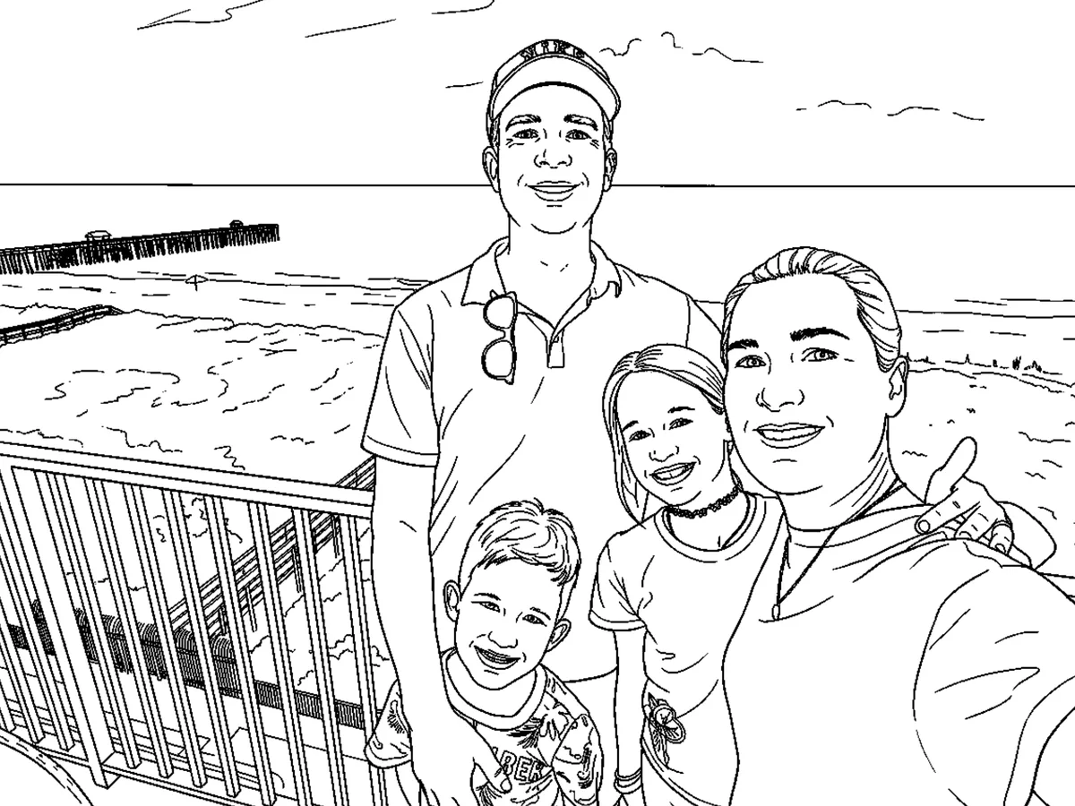 The same photo as a black-and-white coloring page